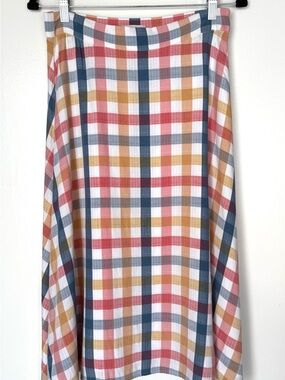 LOFT Plaid Midi Skirt in Pink, Blue, Yellow, White